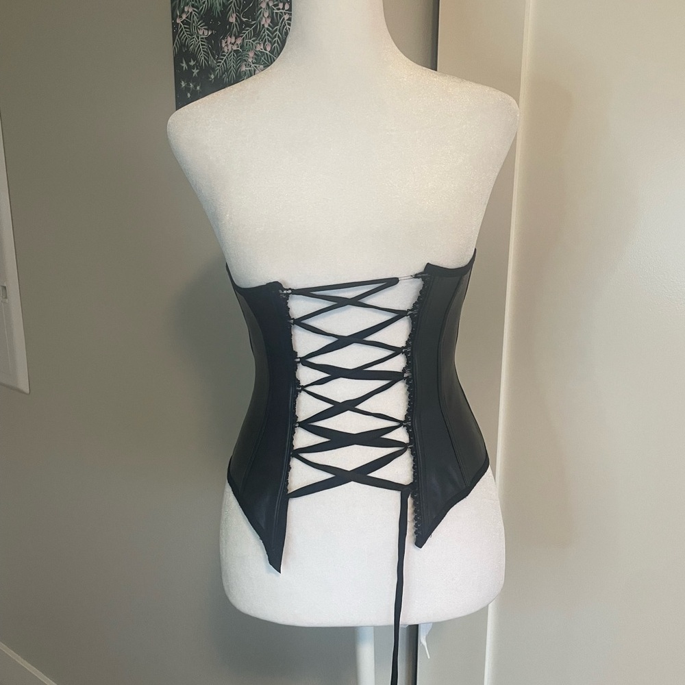black faux leather corset